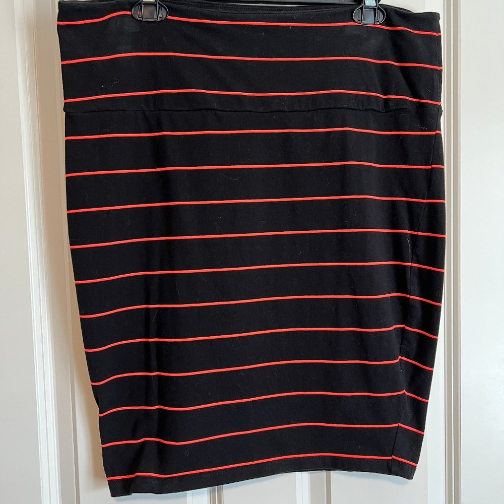 Black with Orange Stripe jersey knit pencil skirt